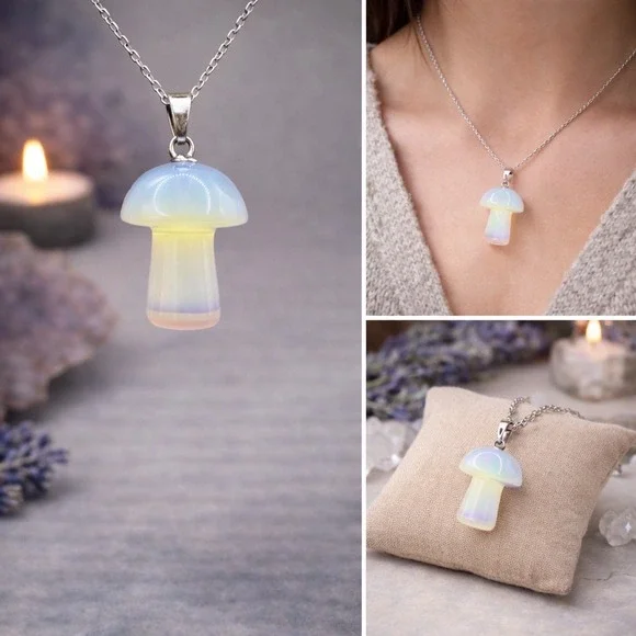 Opalite Mushroom Pendant | Cottagecore Fairycore Boho Witchy Jewelry - Picture 1 of 1